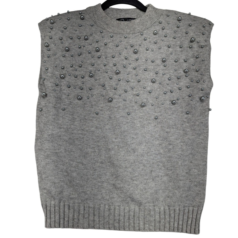 Oui 12th Pearl Embellished Sleeveless Knit Sweater Vest Light Grey Size S